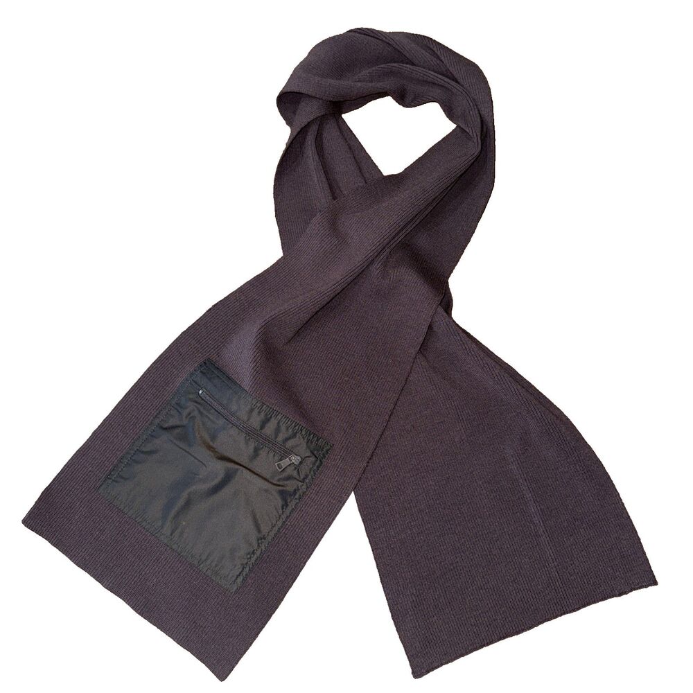 Carlisle Merino Wool Rib Knit Scarf Brown Zip Pocket Travel Commuter Warm Unisex